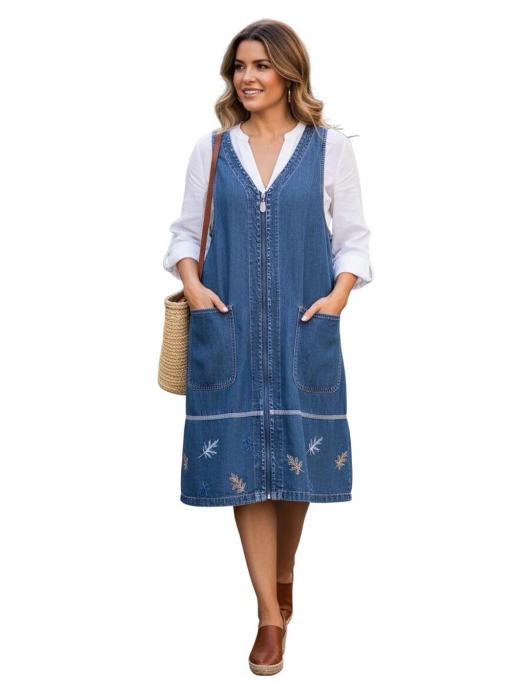 J.L.N.Y. Embroidered Floral Denim Dress Sleeveless Woman’s Size 1X Like …
